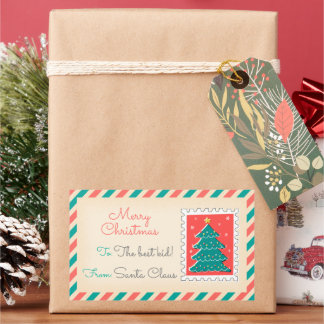 Retro Christmas Postage Stamps Labels - Tree