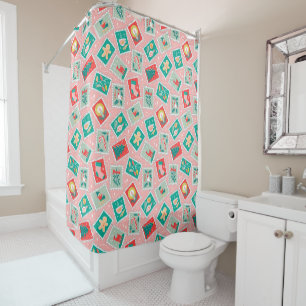 Retro Christmas Postage Stamps Shower Curtain