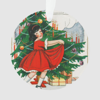 Retro Christmas Postcard, Child and Christmas Tree Ornament