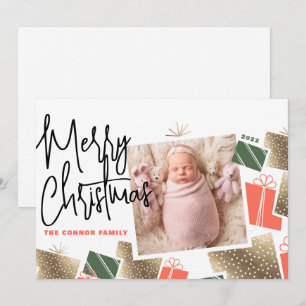 Retro Christmas Presents Photo Holiday Card