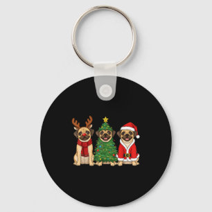 Retro Christmas Puggle Santa Reindeer Dog Lover  Key Ring