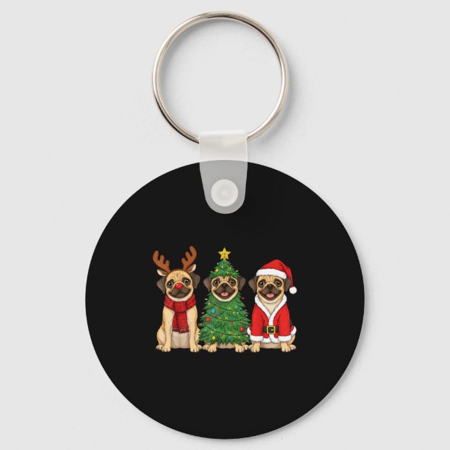 Retro Christmas Puggle Santa Reindeer Dog Lover  Key Ring (Front)