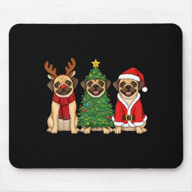 Retro Christmas Puggle Santa Reindeer Dog Lover  Mouse Pad (Front)