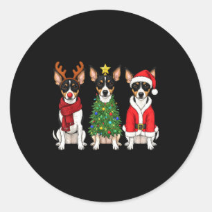 Retro Christmas Rat Terrier Santa Reindeer Dog Lov Classic Round Sticker