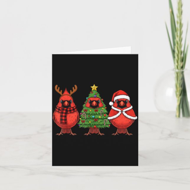 Retro Christmas Red Cardinal Bird Santa Reindeer  Card (Front)