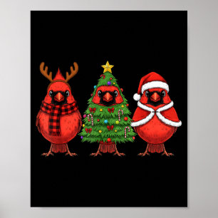 Retro Christmas Red Cardinal Bird Santa Reindeer  Poster