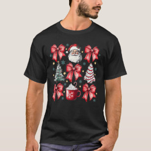 Retro Christmas Red Coquette Bow Xmas Santa Cocoa T-Shirt