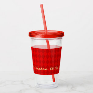 Retro Christmas Red Pattern Tis Season to be Jolly Acrylic Tumbler