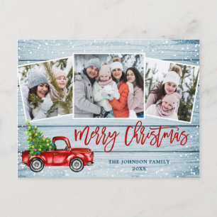 Retro Christmas Red Truck 3 PHOTO Greeting Holiday Postcard