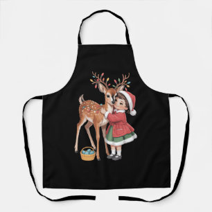 Retro Christmas Reindeer And Girlc Xmas Apron