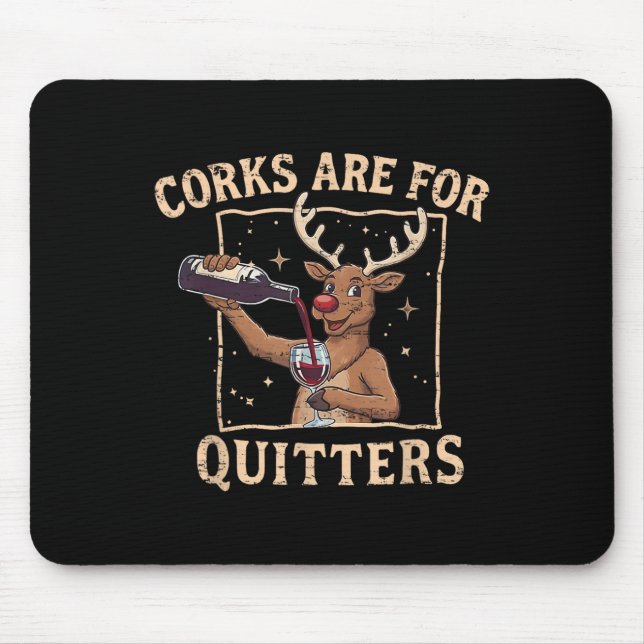Retro Christmas Reindeer Drink Wine Corks Are For  Mouse Pad (Front)