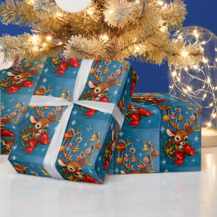 Retro Christmas Reindeer Holiday party wrap Wrapping Paper