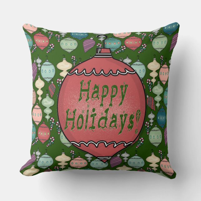 Retro Christmas Reload - Pastels on Bottle Green Cushion (Front)