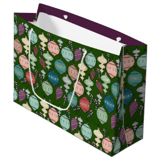 Retro Christmas Reload - Pastels on Bottle Green Large Gift Bag