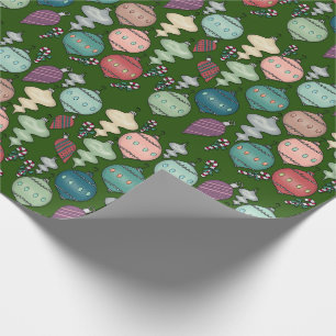 Retro Christmas Reload - Pastels on Bottle Green Wrapping Paper
