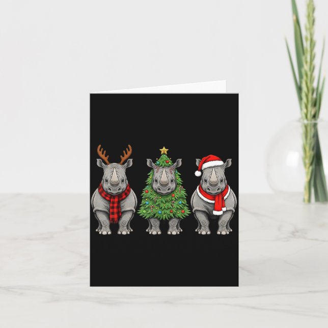 Retro Christmas Rhino Santa Reindeer Safari Animal Card (Front)