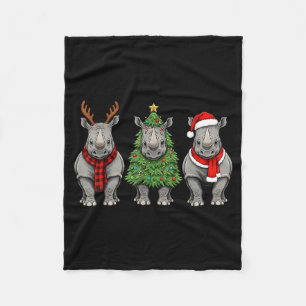 Retro Christmas Rhino Santa Reindeer Safari Animal Fleece Blanket