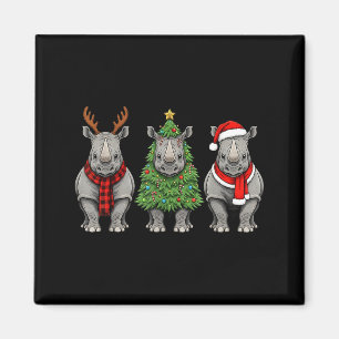 Retro Christmas Rhino Santa Reindeer Safari Animal Magnet