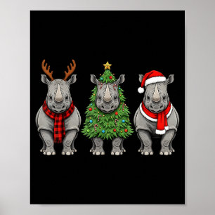 Retro Christmas Rhino Santa Reindeer Safari Animal Poster