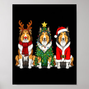 Retro Christmas Rough Collie Santa Reindeer Dog Lo Poster