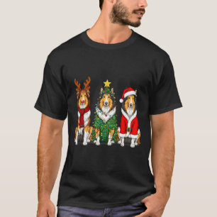 Retro Christmas Rough Collie Santa Reindeer Dog Lo T-Shirt
