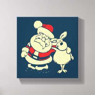 Retro Christmas Santa and his Reindeer Buddy Canvas Print