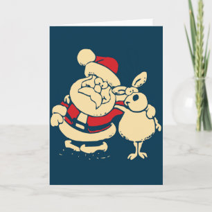 Retro Christmas Santa and his Reindeer Buddy Holiday Card