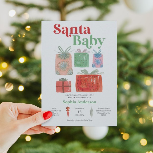 Retro Christmas Santa Baby Shower Invitation Card (Creator Uploaded)