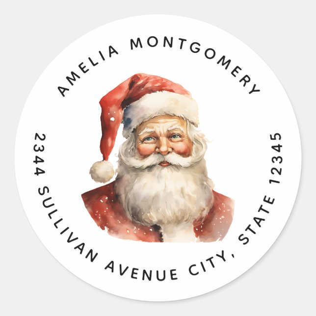 Retro Christmas Santa Claus  - Address Classic Round Sticker (Front)