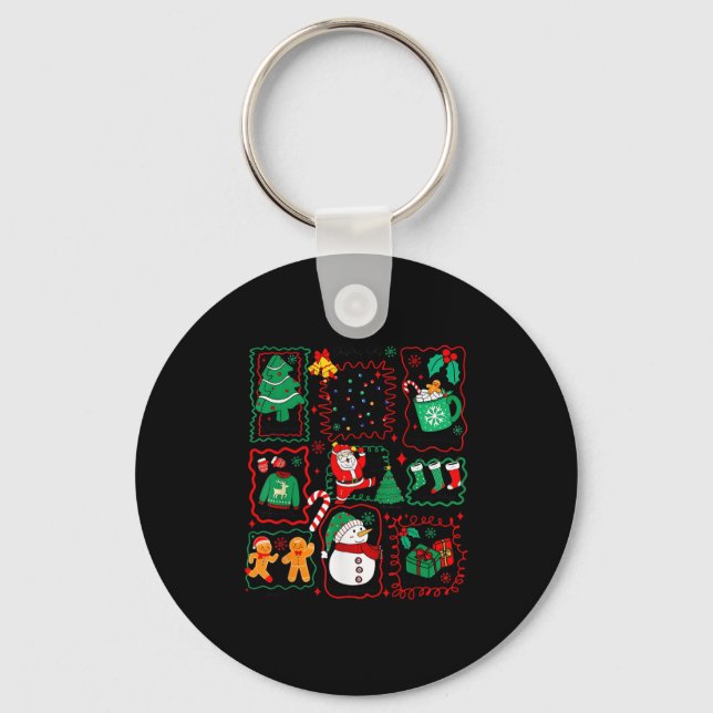 Retro Christmas Santa Claus Cocoa Xmas Tree Snowma Key Ring (Front)
