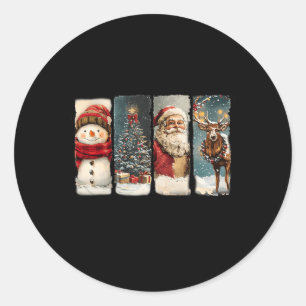 Retro Christmas Santa Claus Snowman Reindeer For W Classic Round Sticker