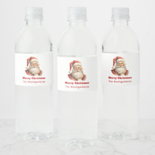 Retro Christmas Santa Claus Water Bottle Label