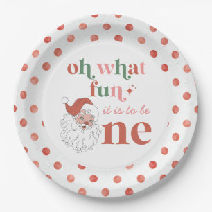 Retro Christmas Santa First Birthday Paper Plate