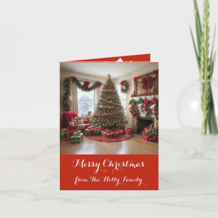 Retro Christmas Scene, Tree, Gifts, Card