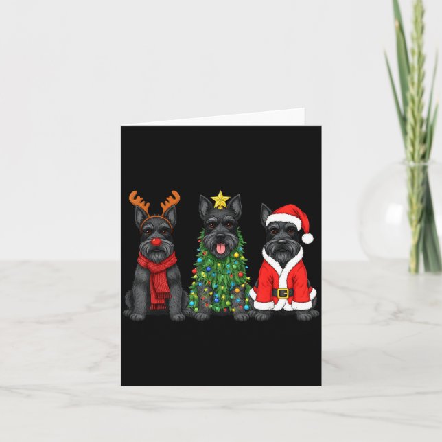 Retro Christmas Scottierrier Santa Reindeer Dog Lo Card (Front)