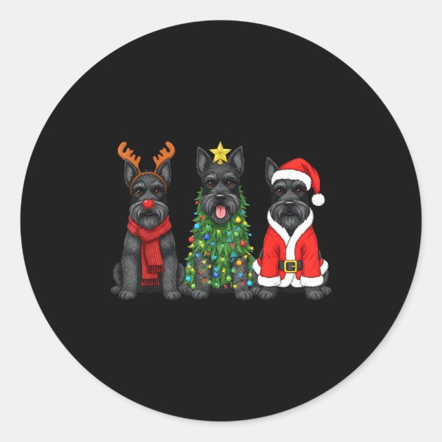 Retro Christmas Scottierrier Santa Reindeer Dog Lo Classic Round Sticker (Front)