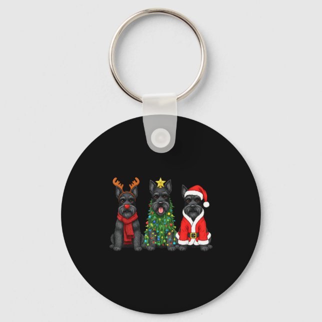 Retro Christmas Scottierrier Santa Reindeer Dog Lo Key Ring (Front)