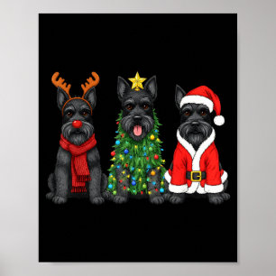 Retro Christmas Scottierrier Santa Reindeer Dog Lo Poster