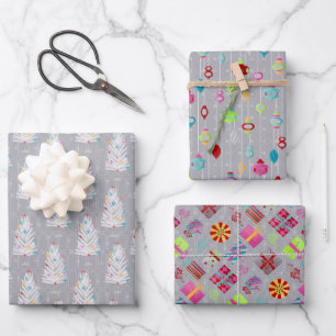 Retro Christmas Set 1 Grey Christmas Wrapping Paper Sheet