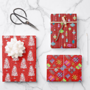 Retro Christmas Set 1 Red Christmas Wrapping Paper Sheet