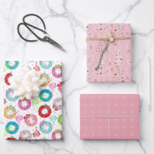 Retro Christmas Set 2 Pink Christmas Wrapping Paper Sheet