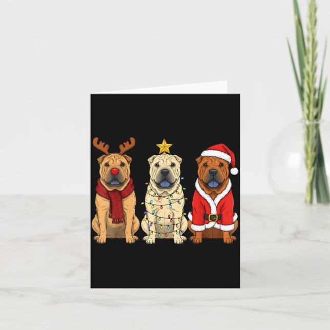 Retro Christmas Shar Pei Santa Reindeer Dog Lover  Card (Front)