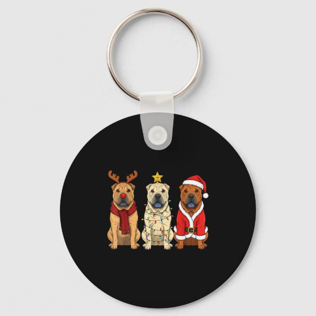Retro Christmas Shar Pei Santa Reindeer Dog Lover  Key Ring (Front)