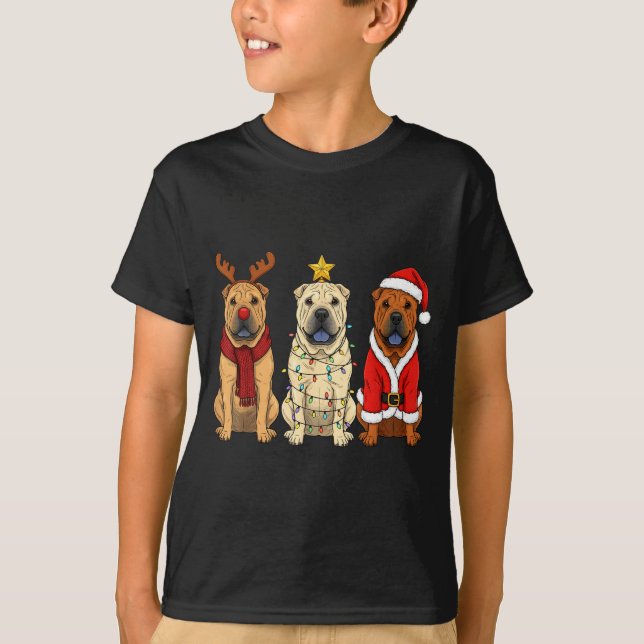 Retro Christmas Shar Pei Santa Reindeer Dog Lover  T-Shirt (Front)