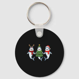 Retro Christmas Shark Santa Reindeer Key Ring