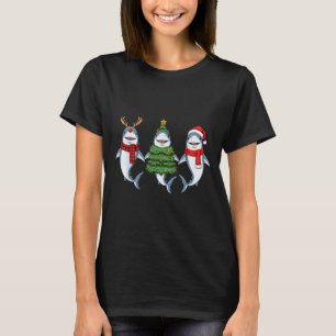 Retro Christmas Shark Santa Reindeer  T-Shirt