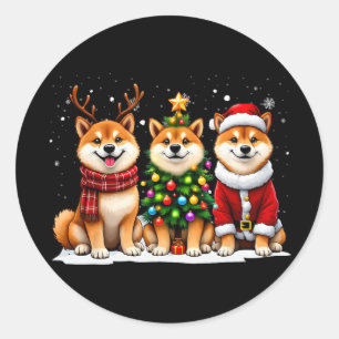 Retro Christmas Shi Inu Santa Reindeer Dog Lover Classic Round Sticker