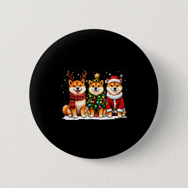 Retro Christmas Shiba Inu Santa Reindeer Dog Lover 6 Cm Round Badge (Front)
