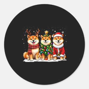 Retro Christmas Shiba Inu Santa Reindeer Dog Lover Classic Round Sticker