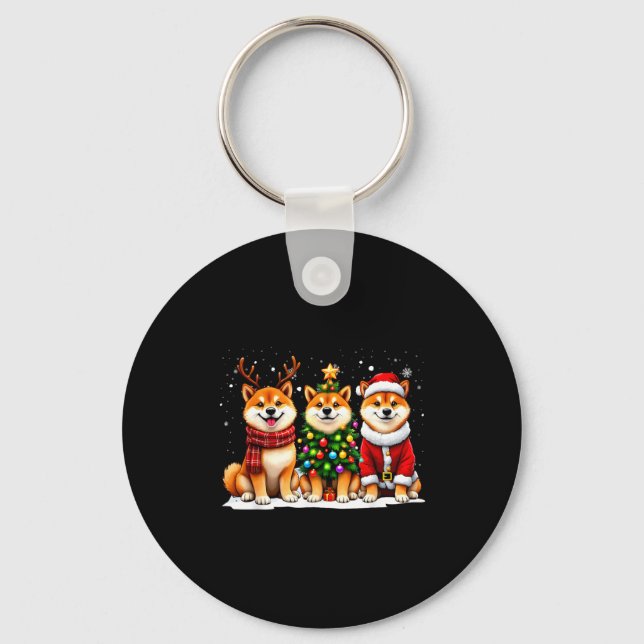 Retro Christmas Shiba Inu Santa Reindeer Dog Lover Key Ring (Front)